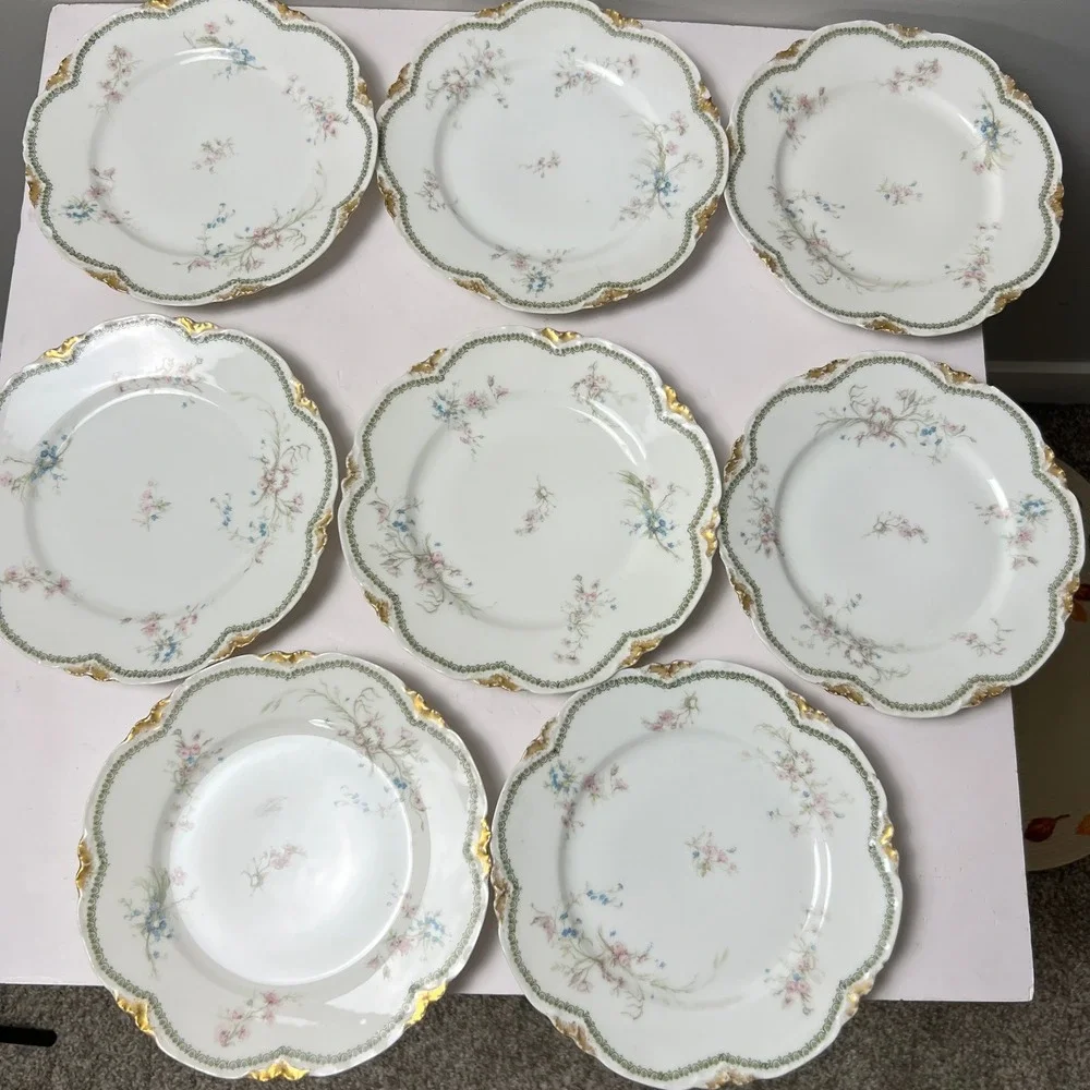 Haviland Limoges Salad Plates Set of 8 Floral Gold Scalloped Antique French